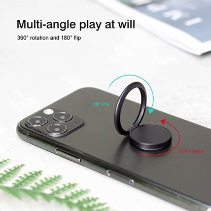 [2 Pack] Matte Finish Round Ultra-thin Cell Phone Ring Holder Stand,360 Degree Rotation and 180 Degree Adjustable Finger Ring Kickstand with Frosted Metal Phone Grip (Black)