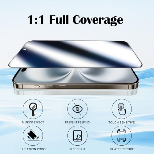 2 Pack Privacy Screen Protector for iPhone 16 Plus Mirrored - color: Silver iPhone 16 plus