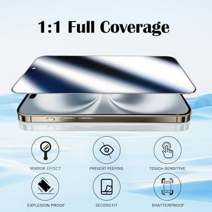 2 Pack Privacy Screen Protector for iPhone 16 Plus Mirrored - color: Silver iPhone 16 plus