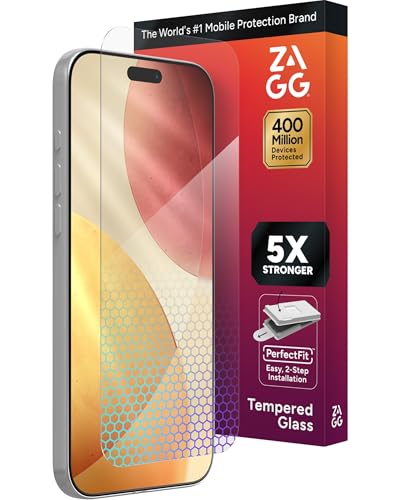 ZAGG Glass Elite Screen Protector for iPhone 17 Pro Max - 5X Stronger Tempered Glass, ClearPrint Technology for Smudge Free Clarity, Smooth Feel, Full Coverage, InvisibleShield, Easy Two-Step Installation - size: iPhone 17 Pro Max, style: Glass Elite