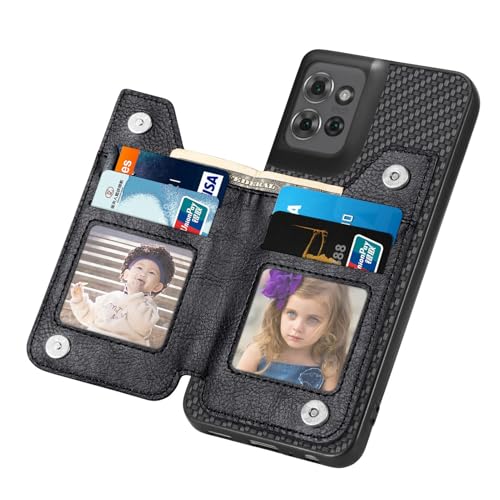 for Motorola Moto G Power 2026 Wallet Case with Card Holder, Slim | Shockproof Protective Phone Cases for Women, Carbon Fiber Pattern Design, Built-in 4 Credit Card Slots and 1 Zipper Pocket - color: Black