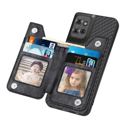 for Motorola Moto G Power 2026 Wallet Case with Card Holder, Slim | Shockproof Protective Phone Cases for Women, Carbon Fiber Pattern Design, Built-in 4 Credit Card Slots and 1 Zipper Pocket - color: Black
