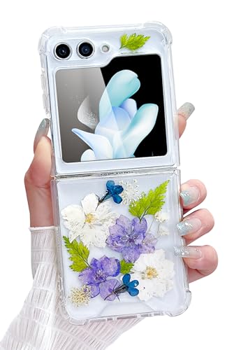 Compatible with Samsung Galaxy Z Flip 5 Case Clear Flower Women | Dried Pressed Floral Girls Soft TPU Shockproof Protective Phone Cover - color: TPU/Flower white green, size: Samsung Galaxy Z Flip 5