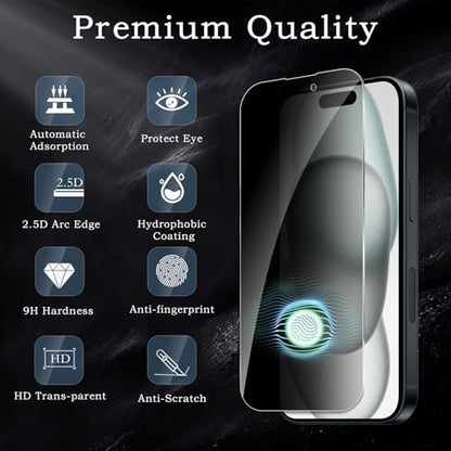 [2+2 Pack] Privacy Screen Protector for iPhone 15, Anti-Spy Shatterproof Tempered Glass with Camera Lens Tempered Glass 9H Hardness Bubble Free Anti-Glare Case Friendly