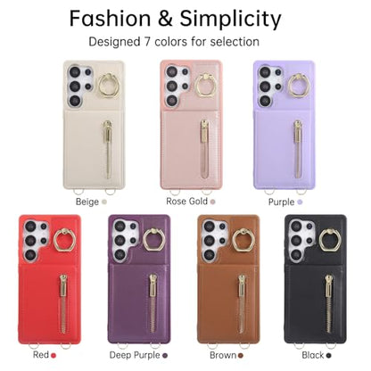 Crossbody Wallet Case for Samsung Galaxy S25 Ultra, with Card Slots Zipper Pocket Case, Flip Folio Purse RFID Blocking with Ring Kickstand Detachable Strap-Beige - size: Select