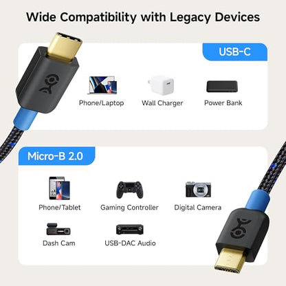 Cable Matters Braided USB C to Micro USB Cable, 3.3ft, Black - size: 3.3 Feet