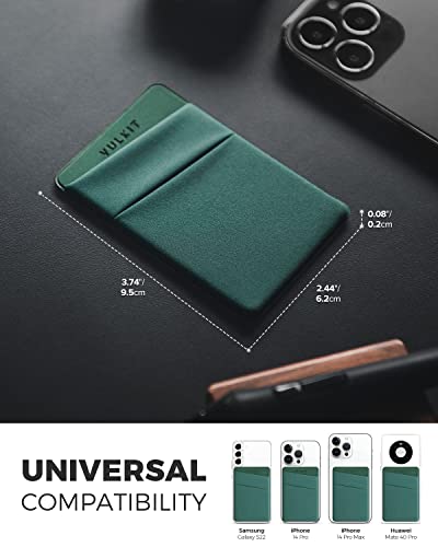 VULKIT Phone Card Holder Slim Elastic Adhesive Phone Wallet Credit Card Sleeves Sticker for Back of Smartphone(Green) - color: Green