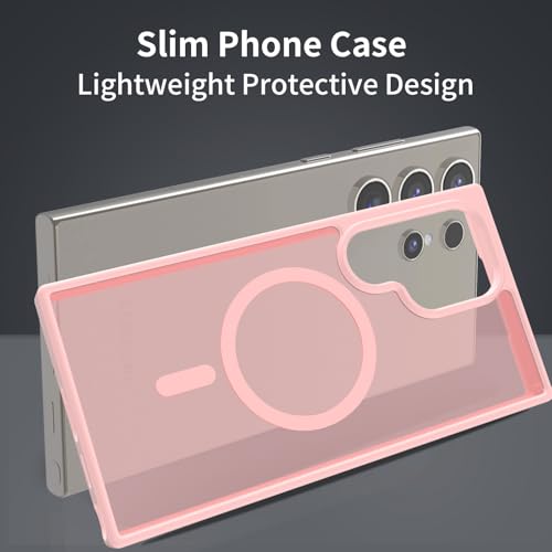 for Samsung Galaxy S24 Ultra Case Magnetic, [Compatible with Magsafe] 6.8 Inches Slim Fit Heavy Duty Protection Wireless Charging TPU and PC Shockproof Anti-Slip Protective Phone Cover, Pink - color: Pink Magnetic