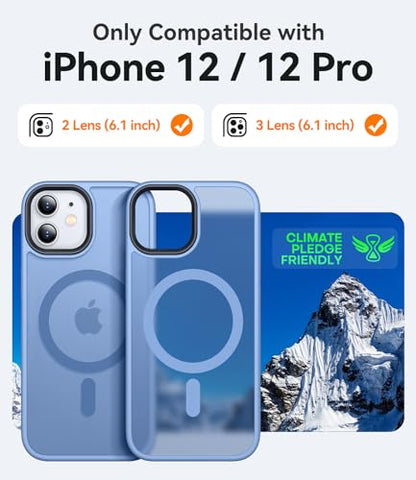 CANSHN Magnetic for iPhone 12 Case/iPhone 12 Pro Case, Sky Blue | Translucent Matte, Compatible with MagSafe, Heavy Duty Protection, Scratch Resistant, Slim Fit, Pocket Friendly - color: Matte Magnetic & Light Blue