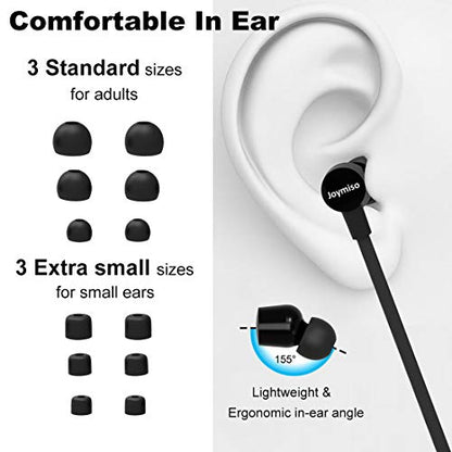 Joymiso Wired Earbuds for School Kids Women Small Ears w Mic and Case Black