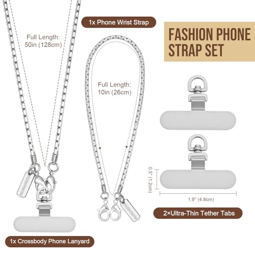 Dadanism Universal Phone Lanyard Set, Silver - color: Silver, size: 128+26 cm