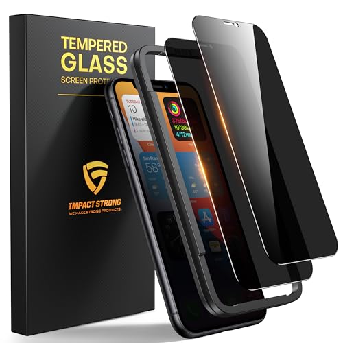ImpactStrong Anti-Spy Privacy Screen Protector for iPhone 11 / iPhone XR (6.1-Inch), 9H Tempered Glass, Shatter-Resistant, Anti-Scratch, Easy Install Kit, Case Friendly, 2-Pack - size: iPhone 11/XR