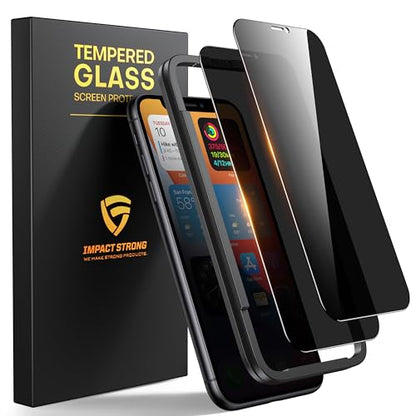 ImpactStrong Anti-Spy Privacy Screen Protector for iPhone 11 / iPhone XR (6.1-Inch), 9H Tempered Glass, Shatter-Resistant, Anti-Scratch, Easy Install Kit, Case Friendly, 2-Pack - size: iPhone 11/XR