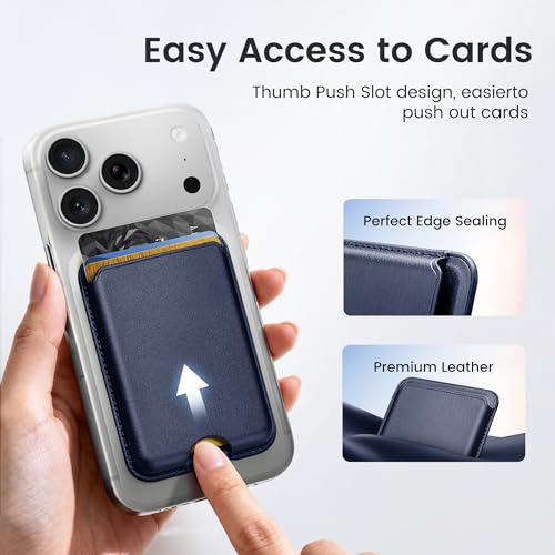 Stronger Magnetic Wallet for iPhone 17/16/15/14/13/12 Series & for MagSafe-compatible Cases, Leather Magnetic Card Holder with RFID Blocking, N52 Magnet Phone Wallet, Fit 3 Cards, Navy Blue - color: Navy Blue
