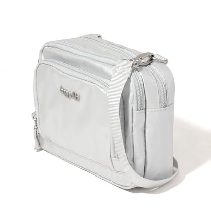 Baggallini Triple Zip with Front Wallet/Trifecta RFID Wallet Crossbody - color: Silver Metallic