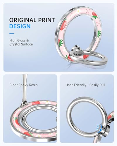 Magnetic Phone Ring Holder, Cute Magnetic Phone Grip, Strawberry - color: Strawberry