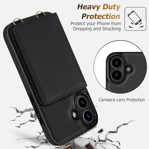 LOHASIC iPhone 17 Case Wallet for Women, Detachable & Adjustable Crossbody Strap with Wrist Strap, 4 Card Slots & 2 Cash Slots, RFID Blocking Phone Case Wallet Built-in Kickstand, Black - color: Black, size: iPhone 17