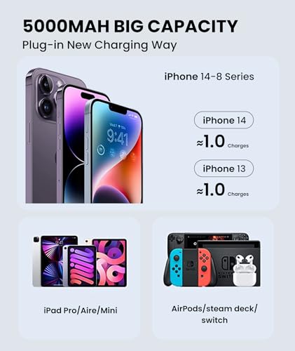 Small Portable Charger for iPhone, 5000mAh Mini Battery Pack with Builtin Metal Stand, MFi Certified Compact Power Bank with LCD Display & LED Light for iPhone 14/13/12/11/XR/X/SE/8/7/6Pro Max-Black - color: Black