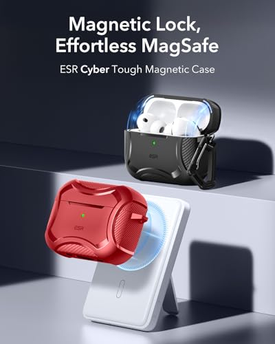 ESR for AirPods Pro 3 Case (2025), Magnetic Lid, Cyber Tough Series, Red - color: Red, size: AirPods Pro 3 Case