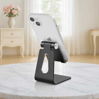 Adjustable Aluminum Alloy Cell Phone Stand,Desktop Metal Phone Holder,Smartphone Cradle,Black - color: Black