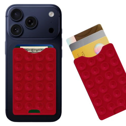 Suction Phone Card Holder Adhesive Mount,Up to 3 Cards,Red - color: Red