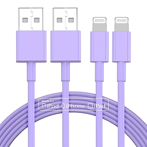 6 ft iPhone Charger 2pack, [Apple MFi Certified] USB to Lightning Cable 6ft, iPhone Charger Cord 6 Foot, 6 Feet Super Fast Apple Charging Cable for iPhone 14/13/12/11/Pro Max/X/XR/XS, 8/7, Purple - color: Purple, size: 6ft