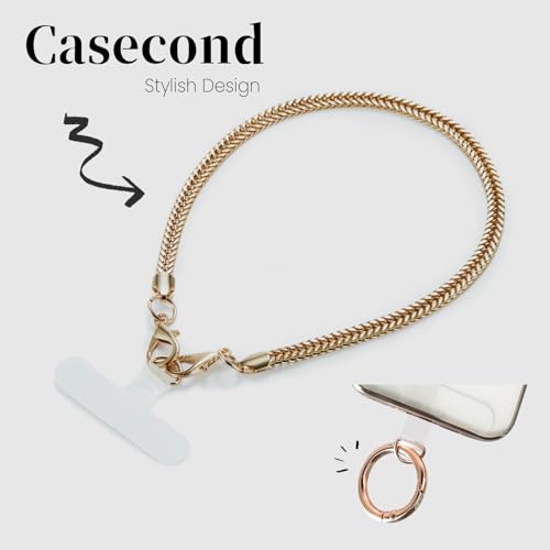 2 Pcs Phone Wrist Strap Lanyard Metal Chain Detachable Adjustable Phone Grip Wristlet Bracelet with 3 Patches Tether Universal for iPhone 16 Pro Max 15 14 Samsung Charms Gold - color: S-Gold Set