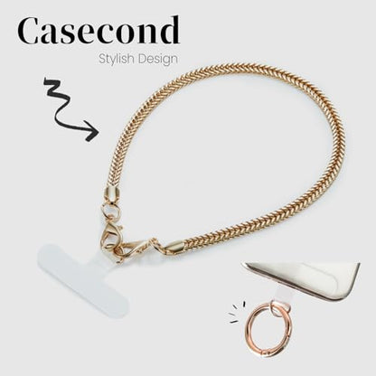 2 Pcs Phone Wrist Strap Lanyard Metal Chain Detachable Adjustable Phone Grip Wristlet Bracelet with 3 Patches Tether Universal for iPhone 16 Pro Max 15 14 Samsung Charms Gold - color: S-Gold Set