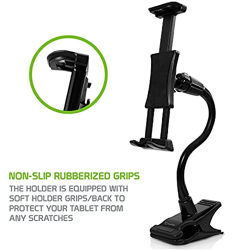 Gooseneck Flexible Cell Phone Holder and Tablet Mount with Clamp. Clip-On Stand for Bedroom Desktop Kitchen Office Car Compatible for iPad Pro Air Mini, Galaxy Smartphones iPhones, Google Pixels