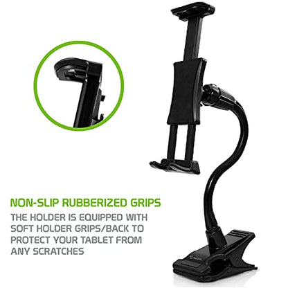Gooseneck Flexible Cell Phone Holder and Tablet Mount with Clamp. Clip-On Stand for Bedroom Desktop Kitchen Office Car Compatible for iPad Pro Air Mini, Galaxy Smartphones iPhones, Google Pixels