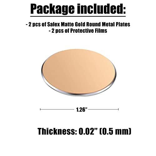 SALEX Replacement Metal Plates Set for Magnetic Car Phone Holders, Wall & Air Vent Mounts, Cases, Magnets. Kit of 2 Matte Gold Round Iron Discs Without Holes. 3M Adhesive Backing. Steel Disks 2 Pack. - color: Gold / 2 Pack