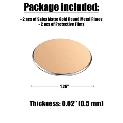SALEX Replacement Metal Plates Set for Magnetic Car Phone Holders, Wall & Air Vent Mounts, Cases, Magnets. Kit of 2 Matte Gold Round Iron Discs Without Holes. 3M Adhesive Backing. Steel Disks 2 Pack. - color: Gold / 2 Pack