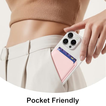 oakxco Magnetic Phone Wallet Stick On, Secure Phone Card Holder Silicone Compatible with Magsafe, Adhesive Pocket Sleeve ID Credit Card, Slim Thin Card Case, Compatible with Apple iPhone Samsung, Pink - color: Pink