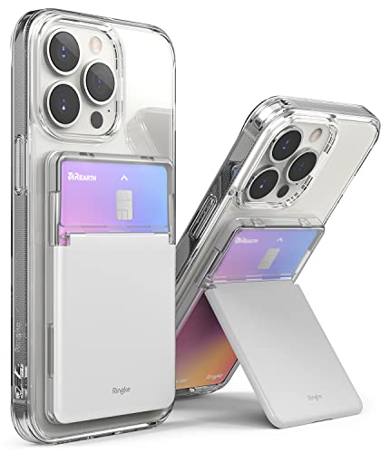 Ringke Stand Slot Card Holder [Phone Wallet Stick on + Stand] ID & Credit Card Holder for Phone Case, Solid Card Wallet with Phone Kickstand Compatible with iPhone Galaxy Android - Clear & Light Gray - color: Clear & Light Gray