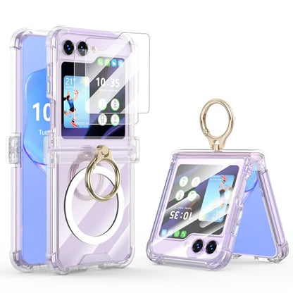 Case for Samsung Galaxy Z Flip 6 Case with 2 pcs Screen Protector Ring Shockproof Kickstand Hinge Protection Compatible with Magsafe Phone Cover for Samsung Galaxy Z Flip 6 5G(Lucency) - color: Lucency