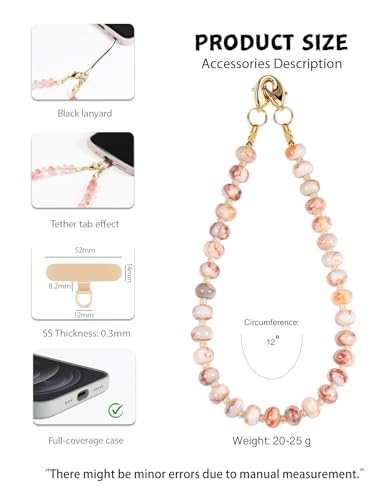 CH.yishi Beaded Phone Charm Wrist Strap with Tether Tab,Camera Lanyard - color: Red Grid Stone
