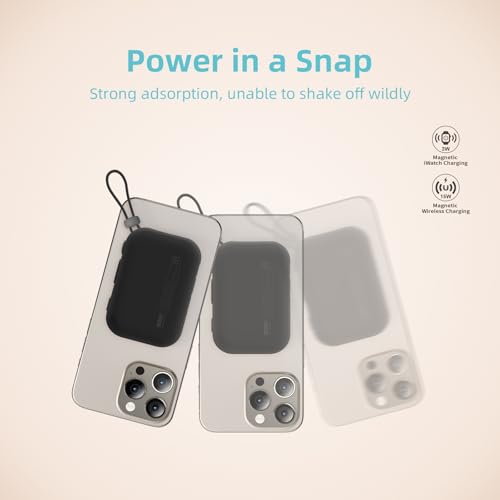 10000mAh Magnetic Power Bank, 20W Fast Charging Wireless Portable Charger with Built-in Charging Compartment for iPhone & Android (Black) - color: Black