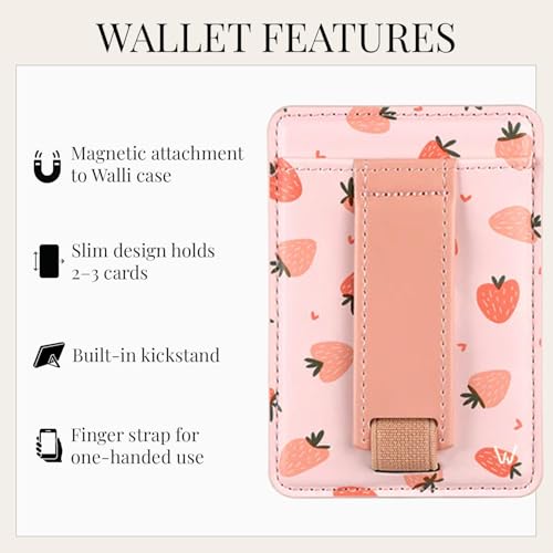 Walli Cases Magnetic Wallet, Slim Card Holder, Kickstand Finger Strap - color: Berry Bliss