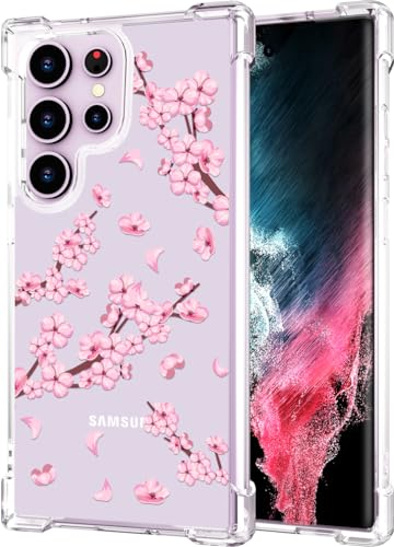 Hungo for Samsung Galaxy S23 Ultra Case (Clear Cherry Blossom) | Thin Slim Cute Girly Skin Cases Protector with Airbag Bumper For Women Girls - color: Clear Cherry Blossom, size: Galaxy S23 Ultra