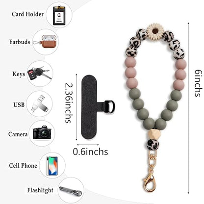 Silicone Beaded Phone Wrist Strap for Women, Elastic Wristlet - color: Daisy Leopard