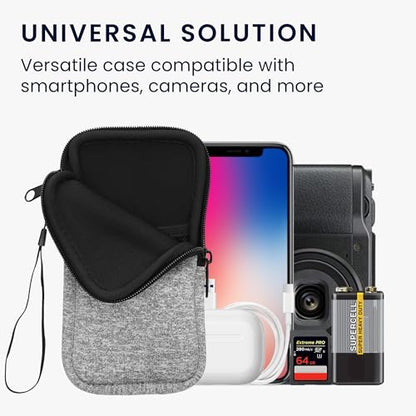 kwmobile Universal Phone Pouch Size XXL - 7" - Neoprene Smartphone Pouch with Zip - Water-Repellent Mobile Phone Case - Sleeve in Light Grey/White - color: light grey / white, size: XXL - 7"