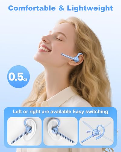 Bluetooth Headset,72H Work Single-Ear Wireless Earpiece for Cell Phone Call - color: Light blue