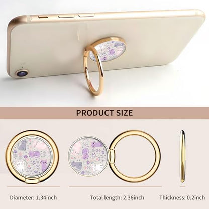Cell Phone Ring Holder, Cute Metal Phone Grip Stand Finger Ring Kickstand, Flexible 360°Rotation Phone Tablet Case Accessories Compatible with Most Phones Cute Purple Cats - color: Cute Purple Cats