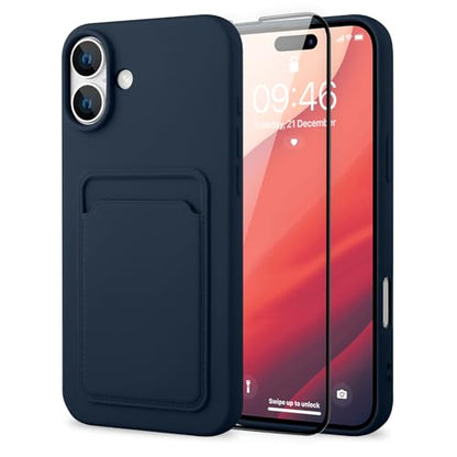 MZELQ Compatible with iPhone 16 Case Card Holder -Blue | Wallet Cover,Camera Protection + Screen Protector Soft Card Slot Phone Case - color: Blue, size: iPhone 16