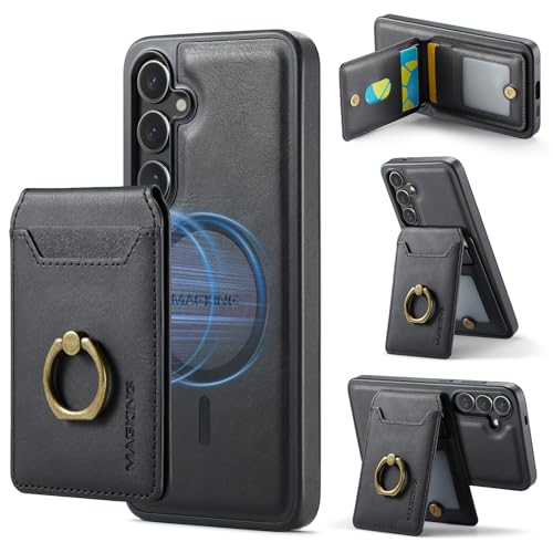 for Samsung Galaxy S26 Plus 2 in 1 Detachable Card Bag Wallet Case Durable Leather Wallets Magnetic Card Holder 4 Card Slots Ring Stand RFID Blocking Black - color: Black, size: Samsung Galaxy S26 Plus