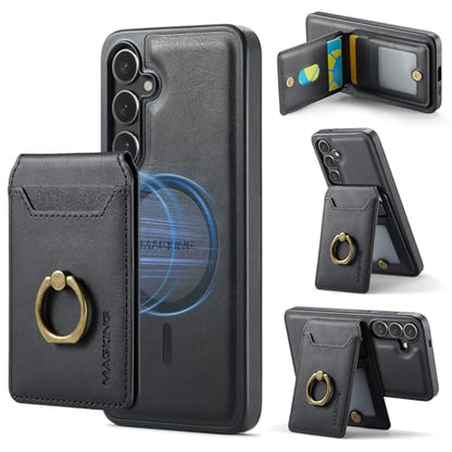 for Samsung Galaxy S26 Plus 2 in 1 Detachable Card Bag Wallet Case Durable Leather Wallets Magnetic Card Holder 4 Card Slots Ring Stand RFID Blocking Black - color: Black, size: Samsung Galaxy S26 Plus