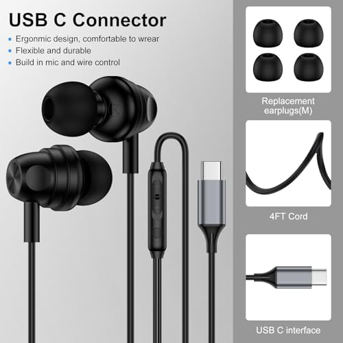 USB C Earbuds Wired Headphones for iPhone 17e 17 Pro Max 17 Air 16 16e 15 - color: Black