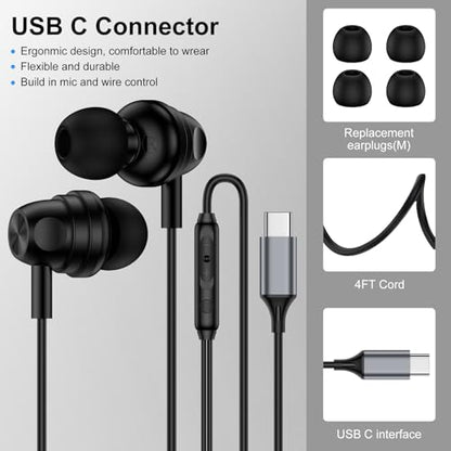 USB C Earbuds Wired Headphones for iPhone 17e 17 Pro Max 17 Air 16 16e 15 - color: Black