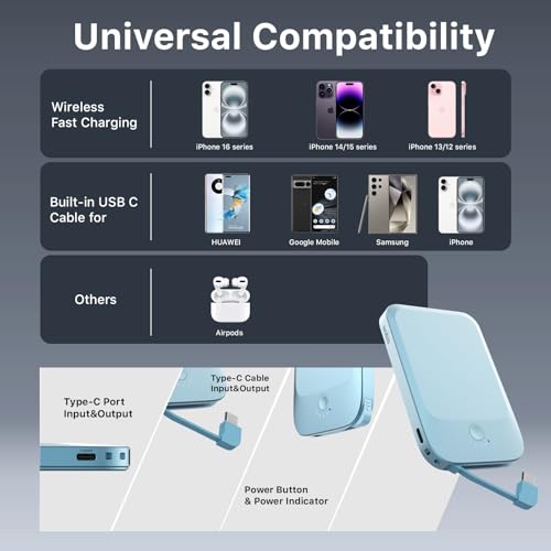 NOBIS Slim Magnetic Power Bank 22.5W 5000mAh with Built-in Cable - color: Blue