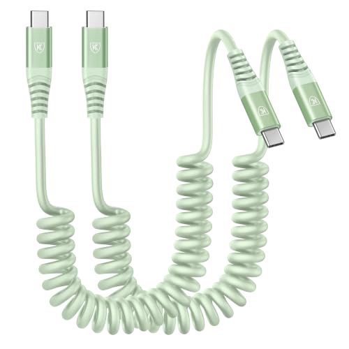 USB C to C Cable 3FT, 2Pack Coiled USB C Fast Charging Cable for CarPlay - color: Green, size: 3FT